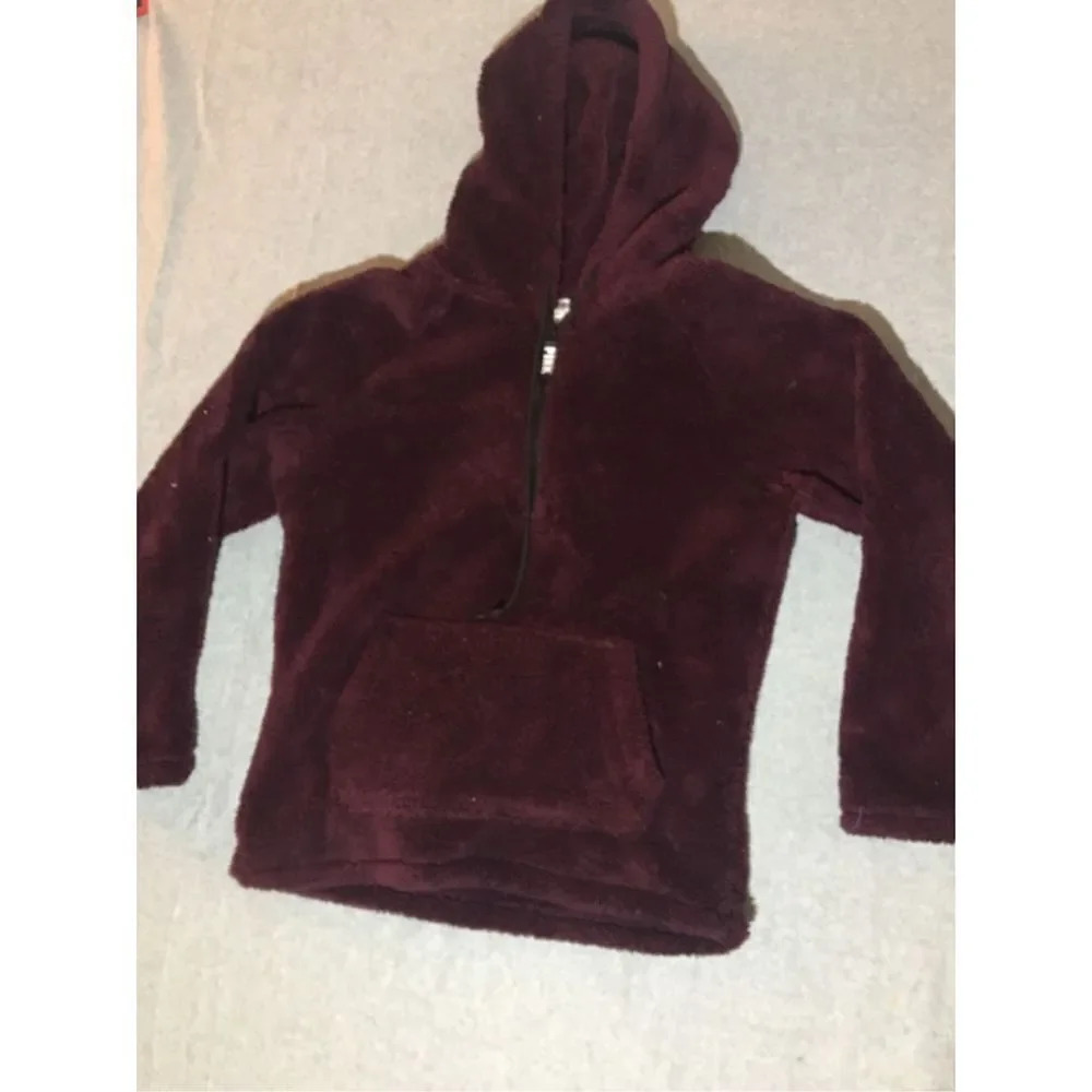 Womens Victoria’s Secret PINK Fuzzy Jacket Size Medium Dark Plum Purple Plush
